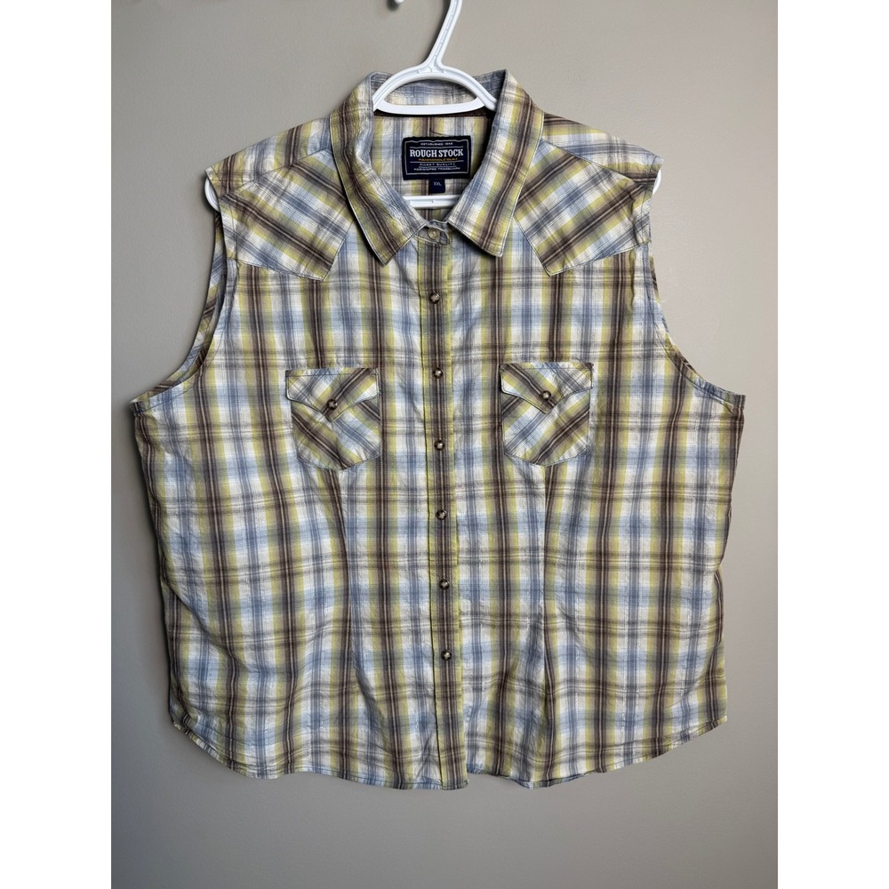 Rough Stock Panhandle Slim Sleeveless Western Shirt Womens XXL Plaid Cowgirl